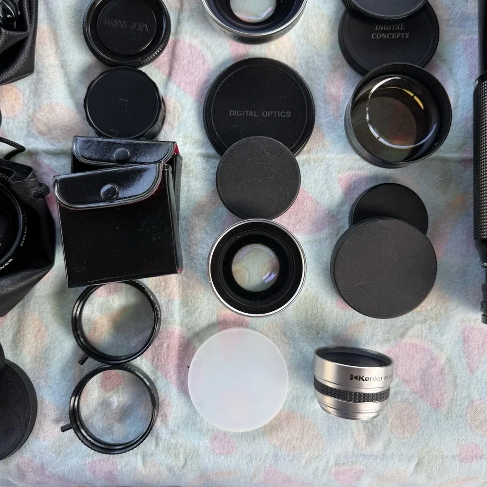 100+ Piece Lot of Camera Lenses,Filters,Extensions, Accessories & Flash-Untested